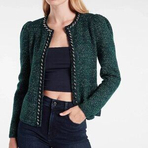 Express Womens Size Medium Lurex Chain Metallic Sweater Blazer Jacket in Green